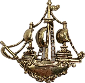 Vintage Giovanni Signed Pirate Ship Brooch Galleon Sails Boat Costume Jewelry - Picture 1 of 8