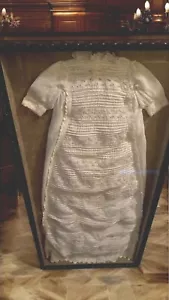 Antique Handmade Heirloom Christening Waterfall Gown White Cotton Custom Framed - Picture 1 of 12