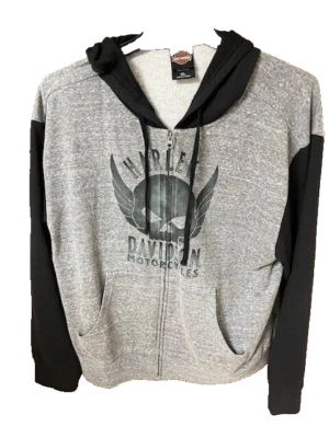 Harley Davidson Mujer Cremallera Completa Negro y Gris Sudadera con Capucha Talla XL Foto 1 de 4