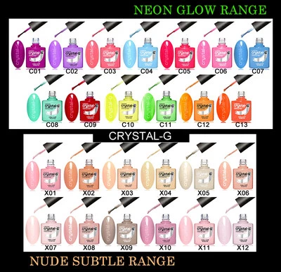 CRYSTAL-G - NUDE RANGE - NEON GLOW - SOAK OFF UV LED GEL NAIL POLISH VARNISH