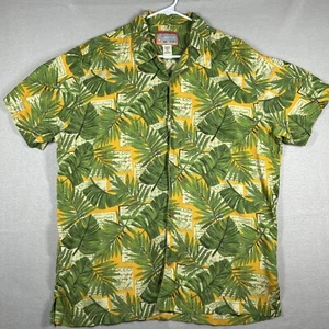 Bugle Boy Shirt Mens L Green Fern Floral Short Sleeve Button Up Hawaiian Yellow - Picture 1 of 9