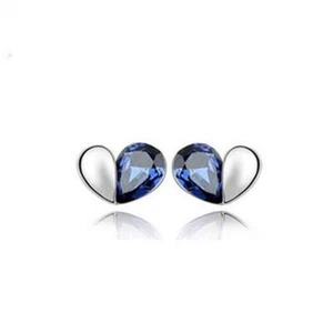 Pendientes de tachuelas azul oscuro corazón de amor cristal plata joyería regalo Reino Unido - Imagen 1 de 4
