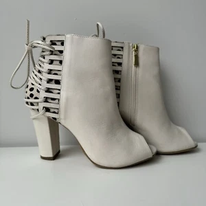 Botas de cuero Brazilio para mujer talla 38 Aus 7 tacón bloque punta abierta pelo de pony - Imagen 1 de 12