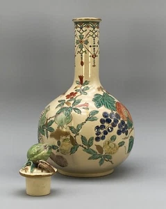 c. 1900 JAPANISCHE MEIJI-ZEIT KANNELIERTE AWATA SATSUMA FLASCHENVASE inkl. KRICKETDECKEL - Bild 1 von 20
