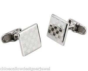 Gemelli in argento sterling quadrati con motore girato design check gemelli - Foto 1 di 1