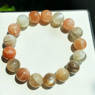 Brazalete de cuentas de cristal de luz fuerte piedra solar piedra lunar color natural 11,6 mm 014 Foto 1 de 4