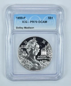 1999-P Dolley Madison Commemorative Silver Dollar PR70 DCAM ICG *0876 - Picture 1 of 5