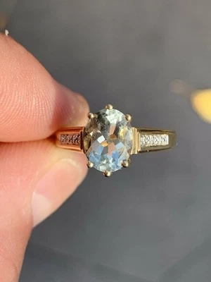 Anillo solitario de amatista verde diamante oro 9 quilates, 9k 375 pesado 3,6 g Foto 1 de 4