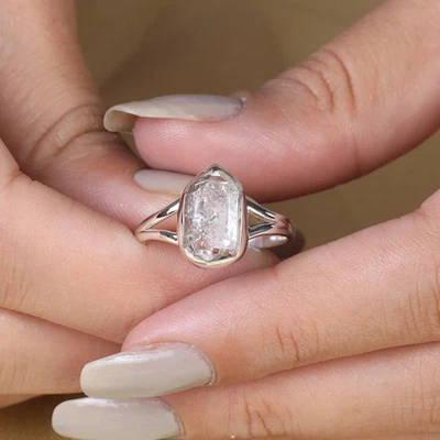 Herkimer Diamond 925 Sterling Silver Band& Statement Ring Handmade Ring All Size - Image 1 of 4