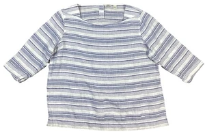 LL Bean 100% Linen Top Sz XL Petite Blue White Stripe Tunic Womens Nautical - Picture 1 of 12
