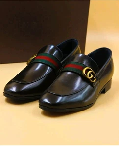 Men's Handmade Leather Shoes, Fashion Loafers, Black Formal Dress Shoes - Picture 1 of 3