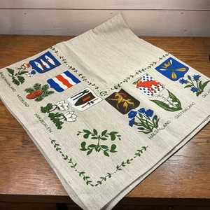 Vintage Linen Tablecloth Swedish Provinces Flowers Lion Ram Castle - Picture 1 of 7