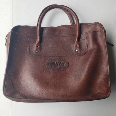 De colección Orvis Todo Cuero Maletín Mensajero Bolso Cartera Laptop con Correa y Etiqueta Foto 1 de 4
