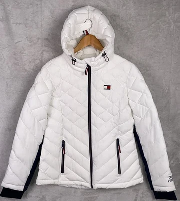 Tommy Hilfiger Womens Puffer Jacket Medium White Hooded Quilted Lightweight M - Image 1 of 4