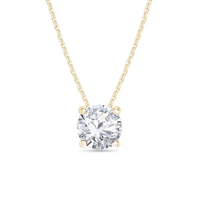 1 Ct Round Cut Diamond Solitaire Pendant Necklace 14K Yellow Gold Lab Grown - Image 1 of 3