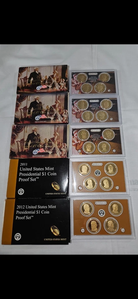 United States Mint Presidential Dollar Proof Coins. 2007,2009,2010,2011,and 2012 - Image 1 of 1
