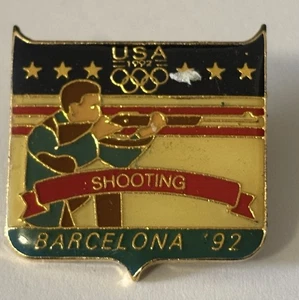"Pin de tachuela solapa ancha tono dorado 1"" Shooting USA Juegos Olímpicos Barcelona España 1992" - Imagen 1 de 4