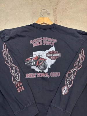VTG Harley Davidson Lightning Flame Hit Long Sleeve Pocket T Shirt Size XL - Image 1 of 4