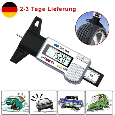DE Reifen LCD Digital Profiltiefenmesser Lauffläche Reifenprofil Messer 0-25.4mm