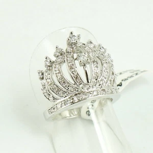 Anillo de cóctel corona hecho con cristal Swarovski circonio circonio circular - Imagen 1 de 4