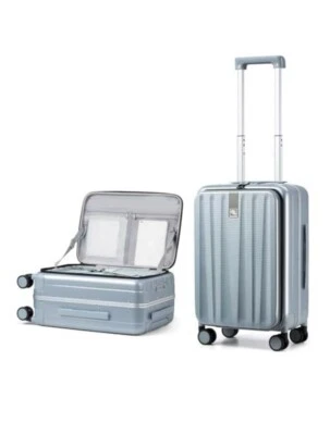 Equipaje de mano Hanke ligero de apertura frontal de 20 pulgadas, marco de aluminio plateado bloqueo TSA Foto 1 de 4