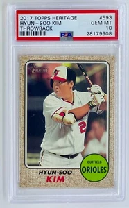 2017 Topps Heritage High HYUN-SOO KIM - PSA 10 Throwback Variation SSP #593 Pop3 - Foto 1 di 2
