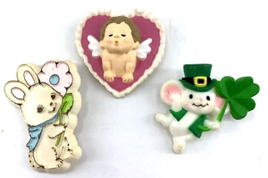 Punze Broschen Osterhase St Patricks Maus Valentinstag Cherub Vintage 3 Stück - Bild 1 von 9