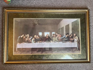 Vintage LARGE Last Supper 39” x 25” R. Stang Print Matted & Framed Wood Gold - Picture 1 of 7