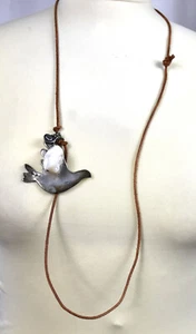 Yuta Pasch Damen Halskette Silber Kette mit Friedenstaube und Lederband 90 cm - Bild 1 von 9