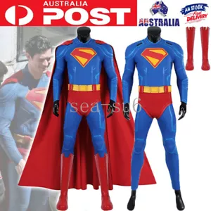 Deluxe Superman Legacy Clark Kent Costume Cosplay Boots Jumpsuit Cape Cloak Suit - Picture 1 of 28