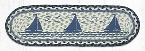Braided Jute Stenciled Stair Tread Rug. SAILBOAT. Earth Rugs. 27" x 8.25" - Picture 1 of 1
