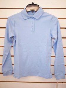 Girls Arrow $22 Long Sleeved Light Blue Uniform Polo Shirt Size 7/8 - 16 - Picture 1 of 3