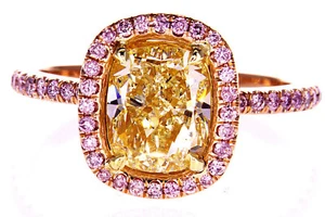 Anello di Fidanzamento Diamanti 2,50CT Oro Rosa Giallo Naturale 18K Certificato GIA - Foto 1 di 9
