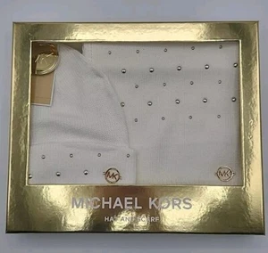 Michael Kors 2-teiliges Set Schal & Hut Nieten cremeweiß Geschenkbox UVP 98 $ - Bild 1 von 5