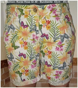 Kurze Hose weiß * Blumen Schmetterlinge * Gr.40 Bundweite 43cm - 45cm Up Fashion - Bild 1 von 9