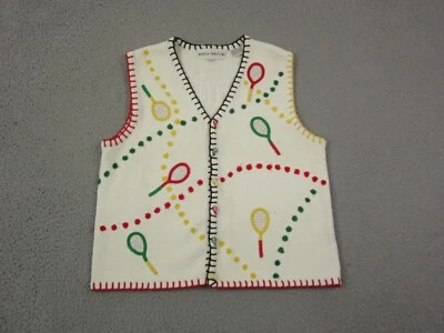Vintage Marisa Christina Vest Womens Small White Tennis Sweater Knit Embroidered - Image 1 of 4