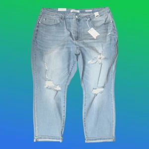 Pantalones de mezclilla Judy azul tiro medio desgastados Boy Friend talla 24W #37 talla grande nuevos con etiquetas - Imagen 1 de 10