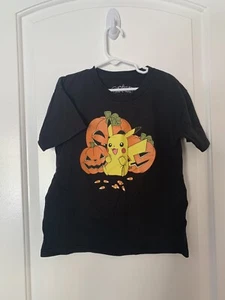 Kids Boys Pokemon Tshirt Halloween Jack-o'-lantern Candy corn Pikachu Sz 7 - Picture 1 of 4