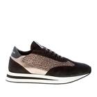 Borbonese Women Shoes Black Suede And Natural Tone Op Fabric Running Sneaker