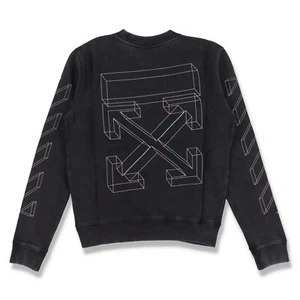 Off-White Washed Black 3D Line Diag Arrows Logo Sweatshirt | Size S FW18 $560 - Picture 1 of 8