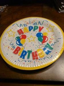 Happy Birthday 9” Party Plates Yellow with balloons 8 count - Picture 1 of 2