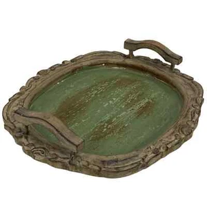 Hand Carved Serving Tray Charcuterie Board with Handles 17 Inches - Picture 1 of 4
