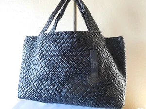 New FALOR Firenze Woven Leather Lg Tote Bag w/Large built in Zip Pouch~Hand Made - Picture 1 of 5