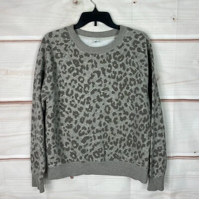 Sudadera Old Navy para mujer M alta gris leopardo cuello redondo polar manga larga Foto 1 de 4