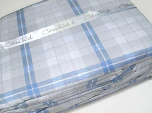 Torrey Lane 200 TC Cotton Rich Blend Percale Pale Blue Gray Plaid King Sheet Set - Picture 1 of 4