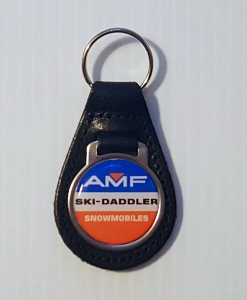Reproduction AMF Ski Daddler Snowmobile Logo Stripes Leather Keychain (051)