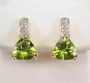 3Ct Trillion Cut Lab-Created Peridot Hoop Earring 14K Rose Gold Plated Silver - Picture 1 of 9