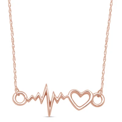 Lifeline Pulse Heartbeat Charm Open Heart Pendant Necklace 14K Rose Gold Plated Foto 1 de 4