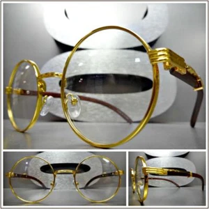 OCCHIALI uomo CLASSY SOFISTICATI lenti trasparenti tondi oro e legno montatura legno - Foto 1 di 10