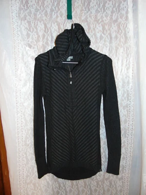 Eddie Bauer-XS-Herringbone Charcoal Gray, Ribbed,  Zip-Up, Hooded Sweater Jacket Foto 1 de 4